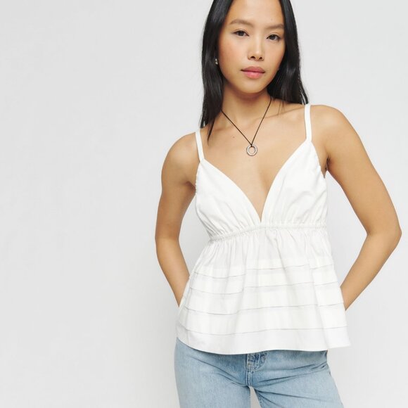 Reformation | Vivien‎ Peplum V Neck Top in White US XLarge - Picture 1 of 9